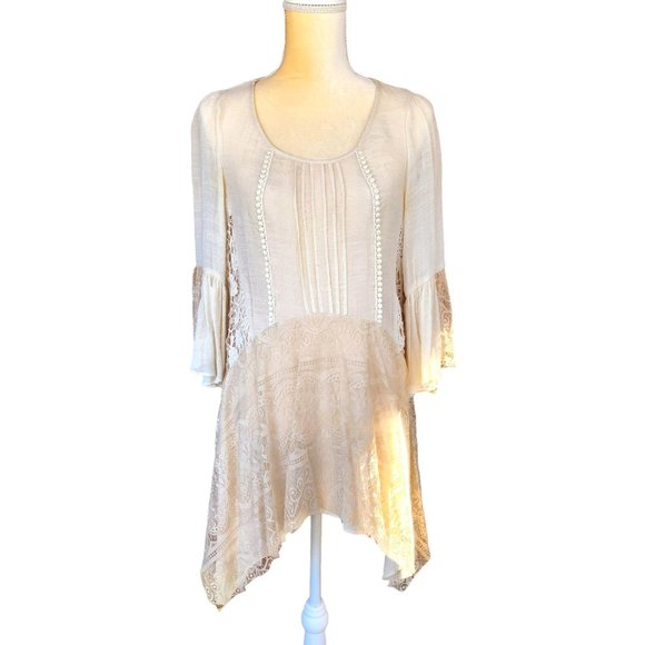 altar'd state Lace Asymmetrical Cream Beige Blouse Layering Cottagecore - Picture 1 of 14